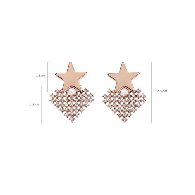 LRC Anting Tusuk Fashion Gold 925 Silver Needle Full Diamond Five-pointed Star Earrings F56846