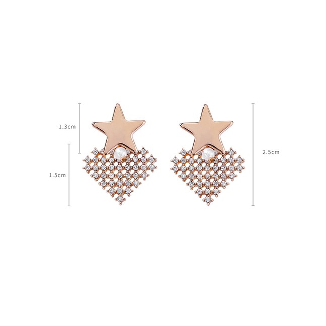 LRC Anting Tusuk Fashion Gold 925 Silver Needle Full Diamond Five-pointed Star Earrings F56846