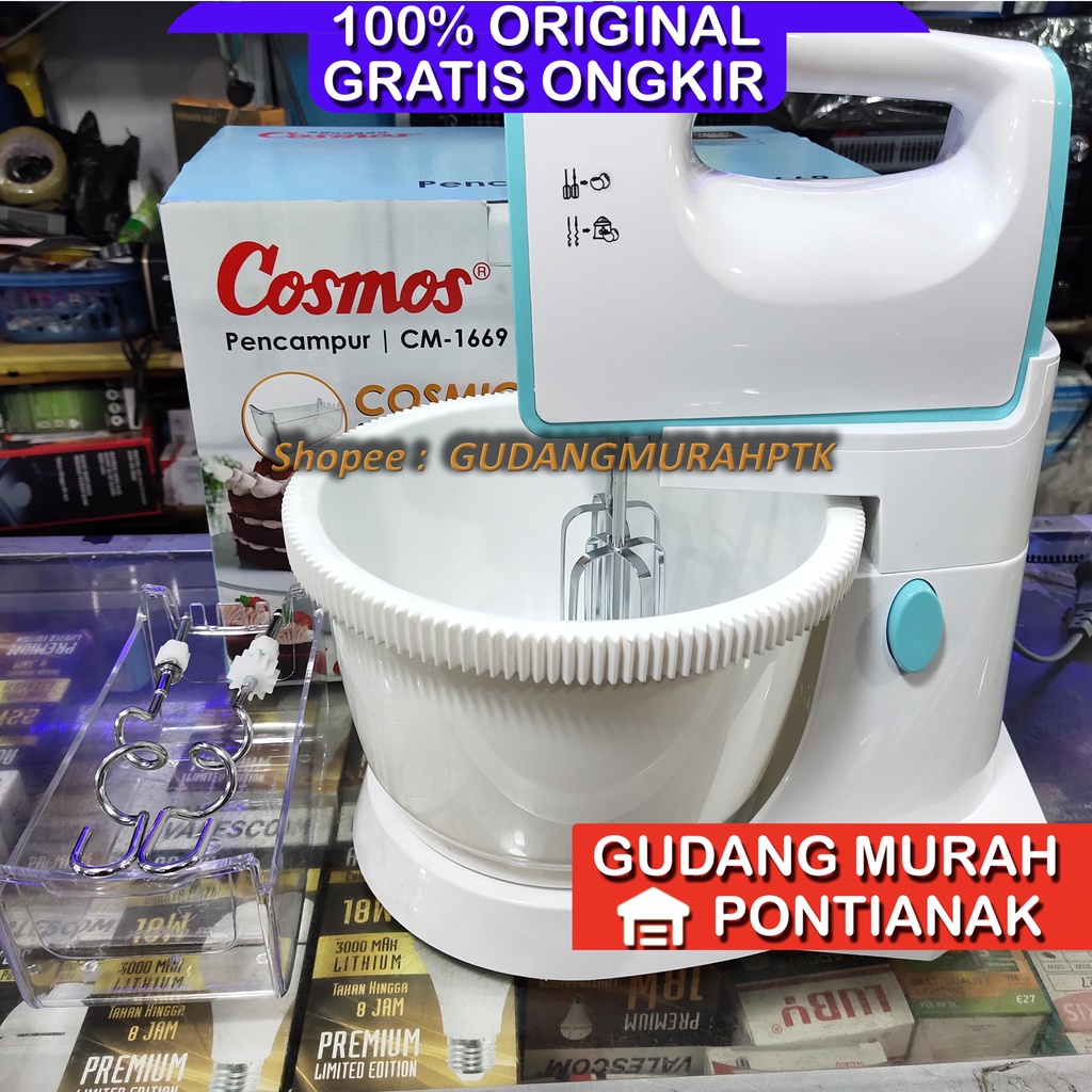 Mixer Cosmos Mangkok STAND MIXER COSMOS CM-1669 1669 COSMIC WITH CONTAINER 3 LITER GARANSI Pengaduk pengocok pencampur adonan