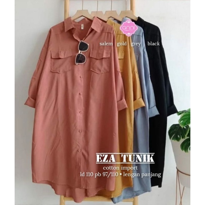 Atasan polos wanita eza tunik cotton import LD 110 LENGAN PANJANG