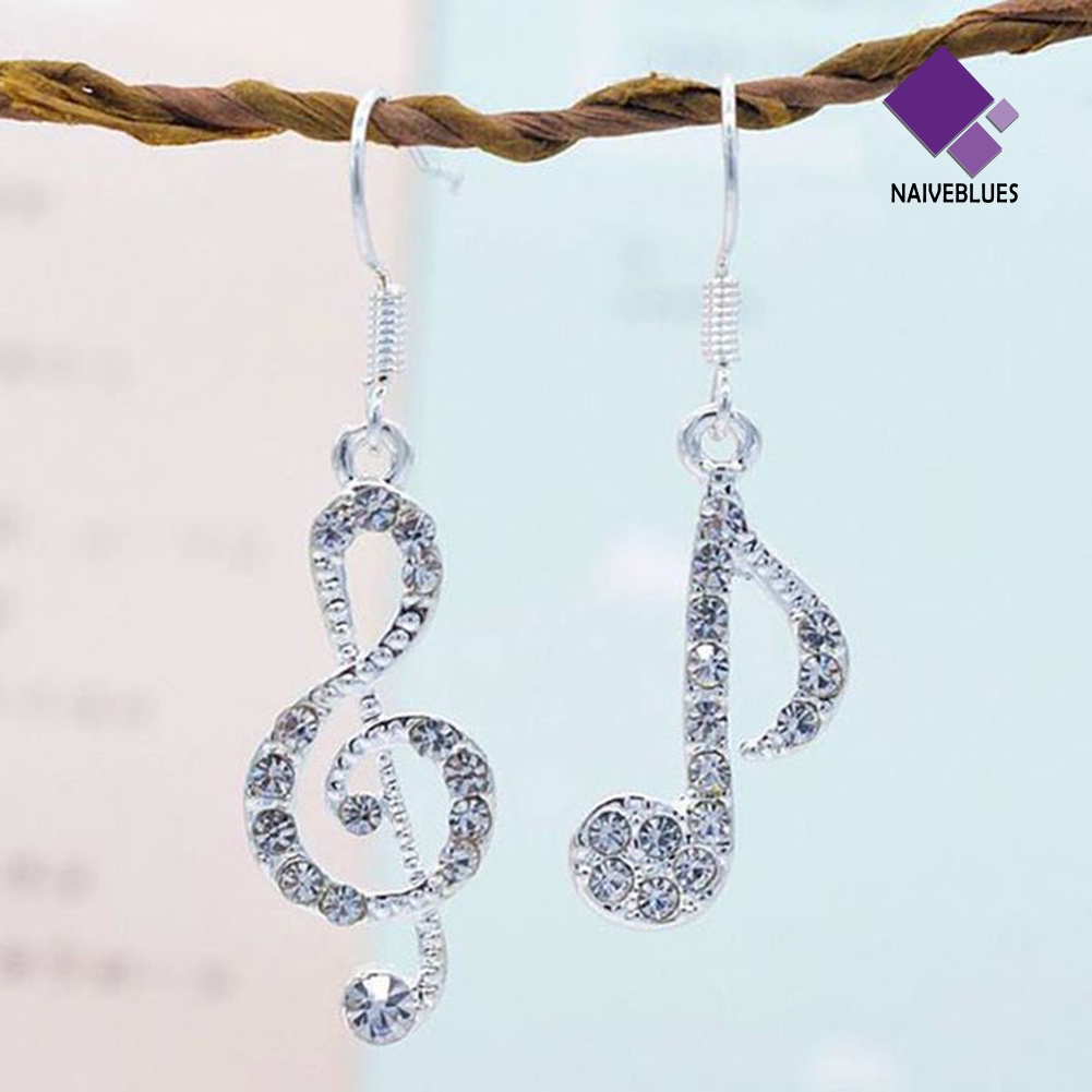 Anting Kait Juntai Bentuk Note Treble Aksen Berlian Imitasi Untuk Wanita