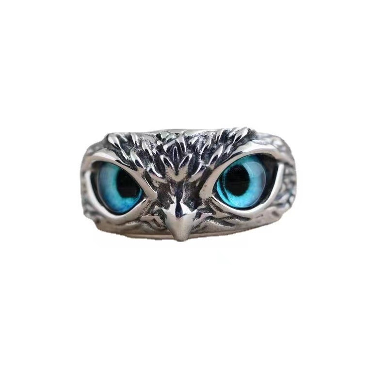 Cincin titanium burung hantu kristal cincin perak pria wanita ring silver