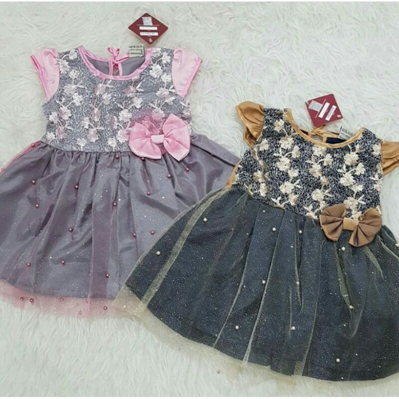 Baju Pesta Anak Bayi Perempuan Dress Kondangan Brokat Rok Tile Glitter Mutiara