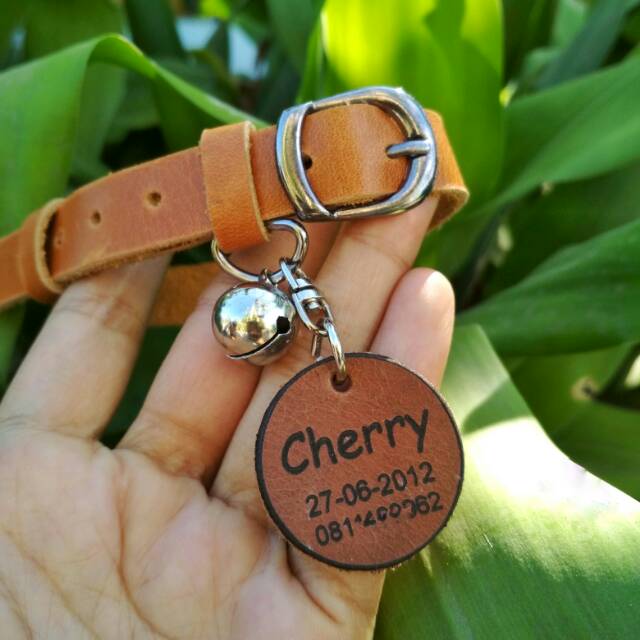 KALUNG ANJING KUCING CUSTOM NAMA KULIT ASLI