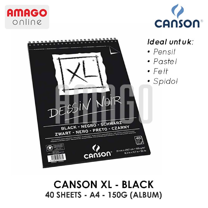 CANSON XL - BLACK - 40 SHEETS - A4 (21 x 29,7 CM) - 150G (ALBUM) - 400039086