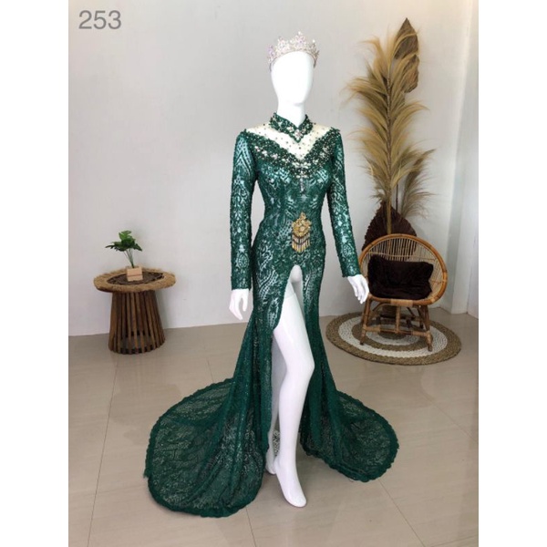 Kebaya akad pengantin Modern hijau botol