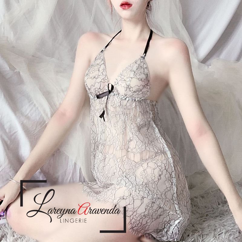 Set Lingerie + G String Seksi Fit M/L/XL Model Babydoll Root Lace LG325