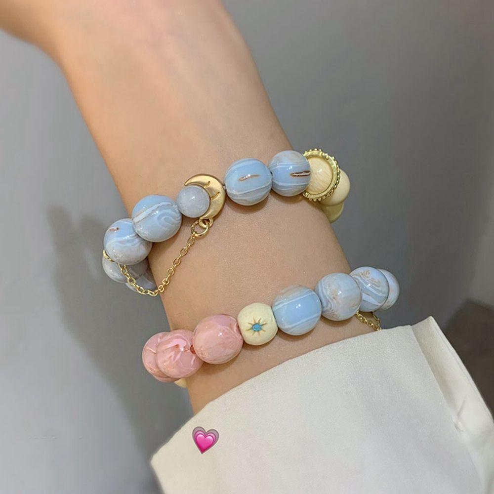 Agustina Gelang Kelinci Lucu Adjustable Retro Gradien Warna Pink Astronot Planet Matahari Gaya Korea Gelang Pasangan Gelang