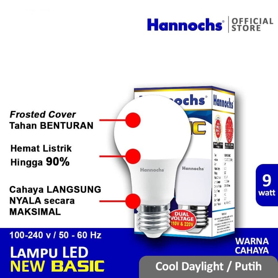 Hannochs Lampu LED New Basic 9 Watt - Cahaya Putih