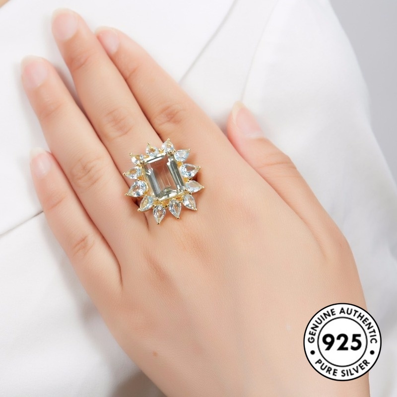 Cincin Lapis Silver 925 Model Bunga Dengan Sapphire Untuk Wanita