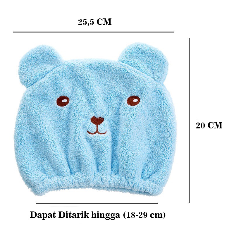 INDOMINI R513 Handuk Keramas Mandi Topi Handuk Pengering Rambut Kepala Hair Tower Shower Cap Karakter Bear Import
