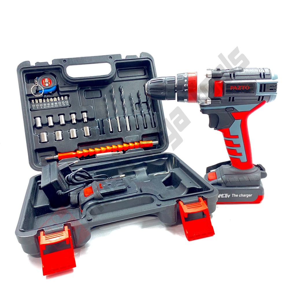 PAZTO 32 Pcs Cordless Impact Drill 16.8V - Mesin Bor Set Baterai Besi Tembok