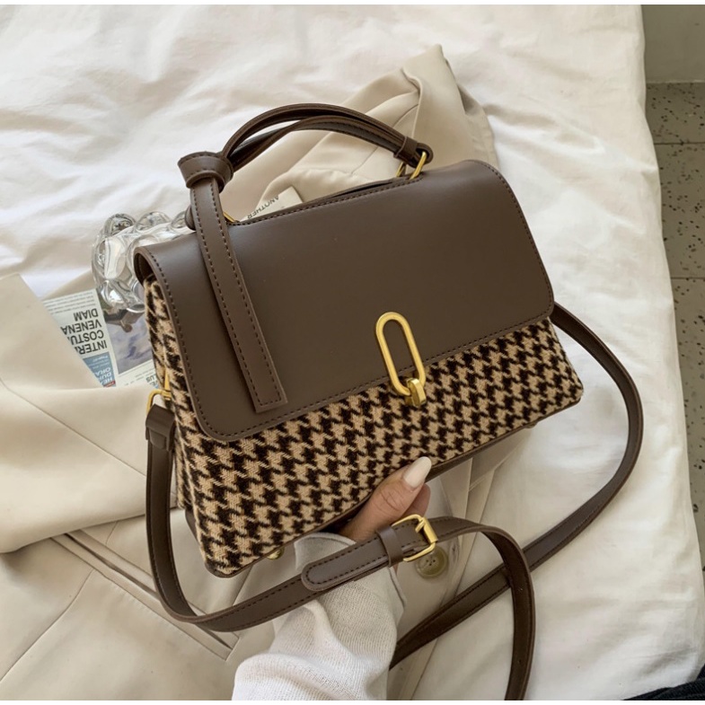 JK 962 1KG MUAT 2PCS TAS SELEMPANG WANITA FASHION IMPORT MOTIF HOUNDSTOOTH VINTAGE STYLE E6068