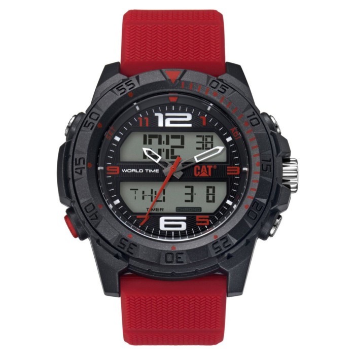 Original Caterpillar CAT MC.155.28.138 - Jam Tangan Pria - Rubber Hitam Merah