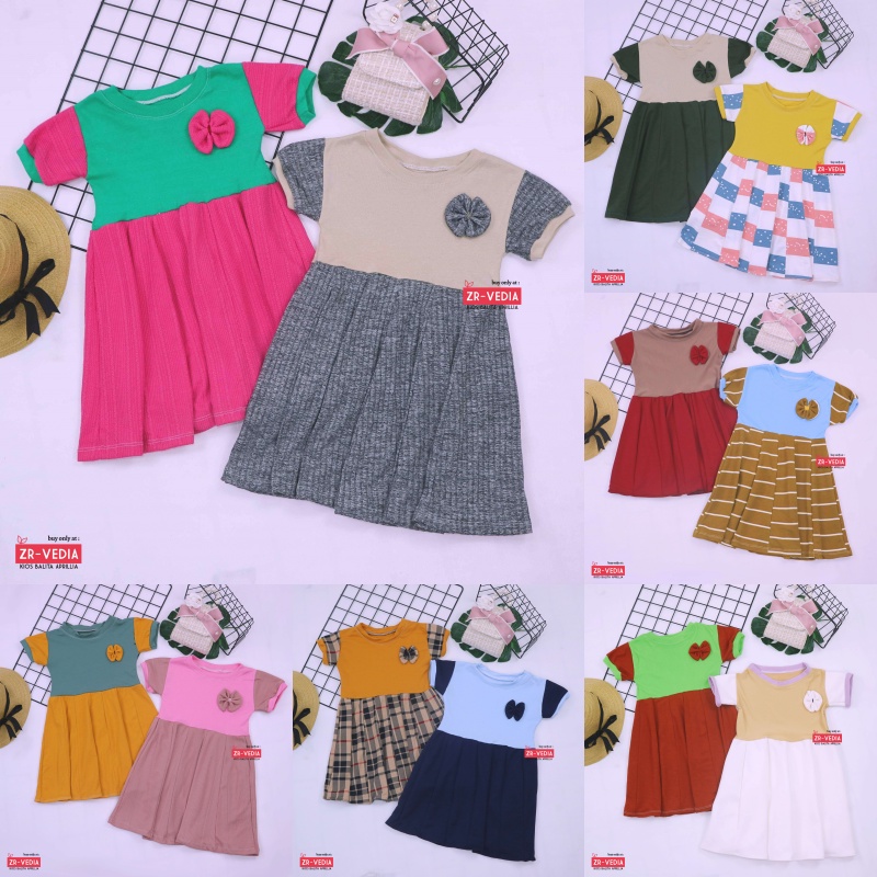 Dress Karin uk 3-4 th / Dress Pesta Balita Anak Perempuan Murah Baju Dres Lengan Adem Pita