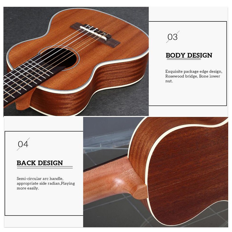 Acouway 28 Inch Gitarlele Elektrik/Akustik Gitalele Gitar Ukulele Senar 6  Sapele Body 18 Fret Klasik Knob Guitalele