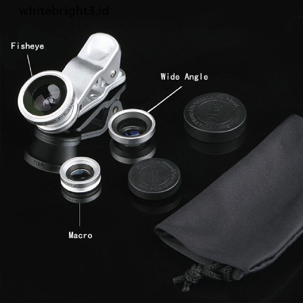 (whitebright3.id) 3in1 Lensa Kamera Fish Eye + Wide Angle + Macro Untuk Handphone Universal