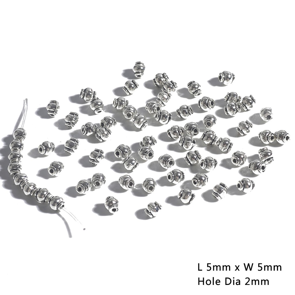 20-50pcs Manik-Manik Antik Warna Silver Bahan Metal Untuk Membuat Perhiasan Gelang