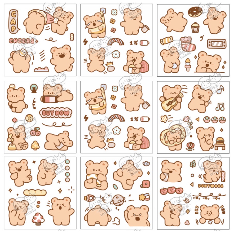 Stiker Aesthetic Cute Bear By Telado Design DIY Buku Tumblr Mini Box / 1 Pcs-7