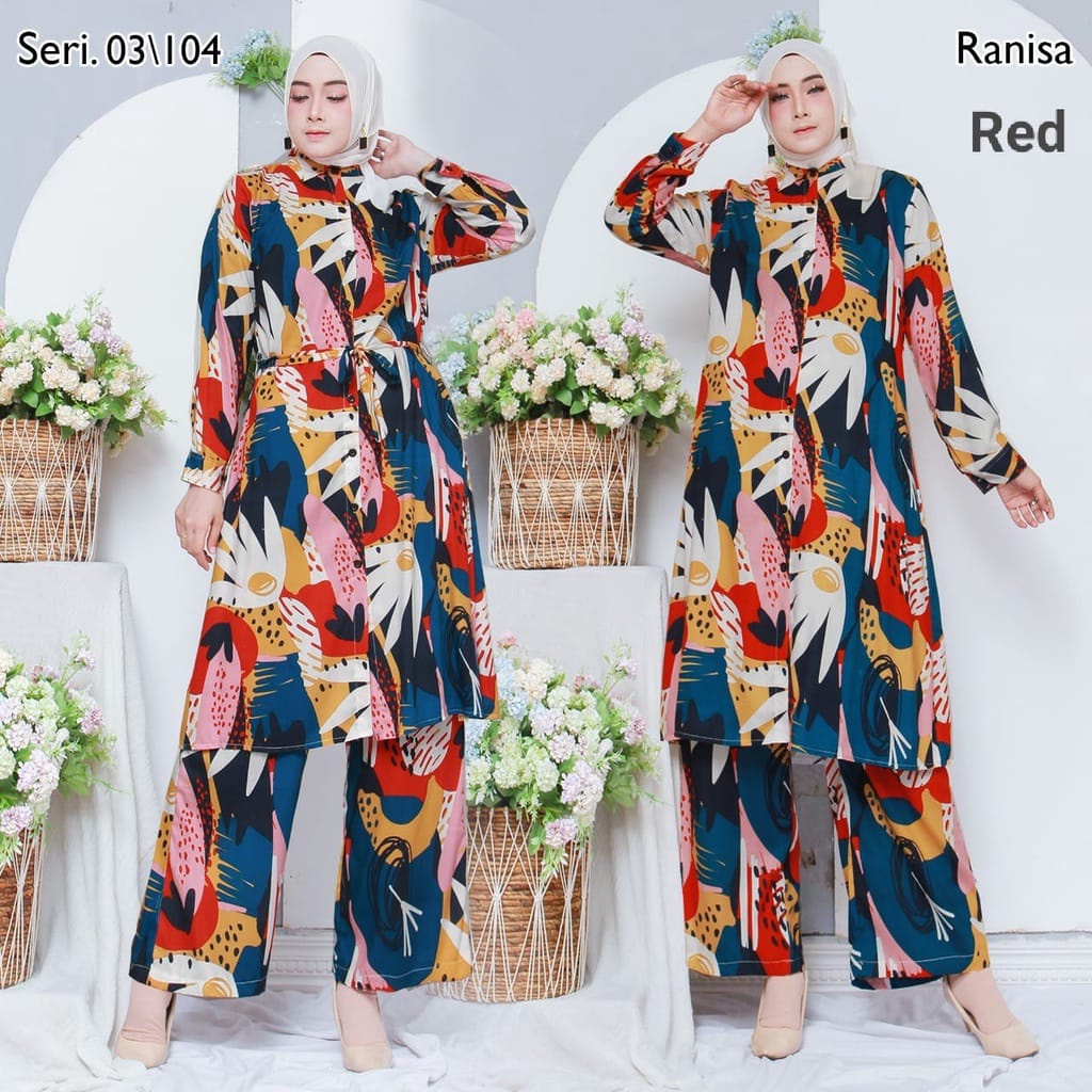 ONE SET RAYON PREMIUM LONG TUNIK/SETELAN BAJU WANITA size  L-XL-XXL-5L