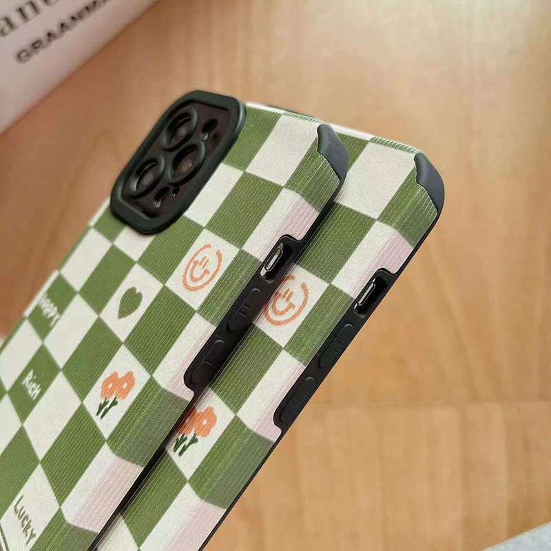 Green lattice Soft Leather Case HP OPPO A9 A53 A33 A31 2020 Reno 3 5 6 A3S Realme C1 X XT A7 A12 A11K F9 Pro F11 A52 A92 A92 A91 K5 K3 Casing Gadis Lucu VIVO V9 Y91c Y93 Y11 Y12i Y12 Y15 Y17 Y19 S1 Z1 Pro Y50 Y30 Y30i Y20 Y20S Y20A Y12S