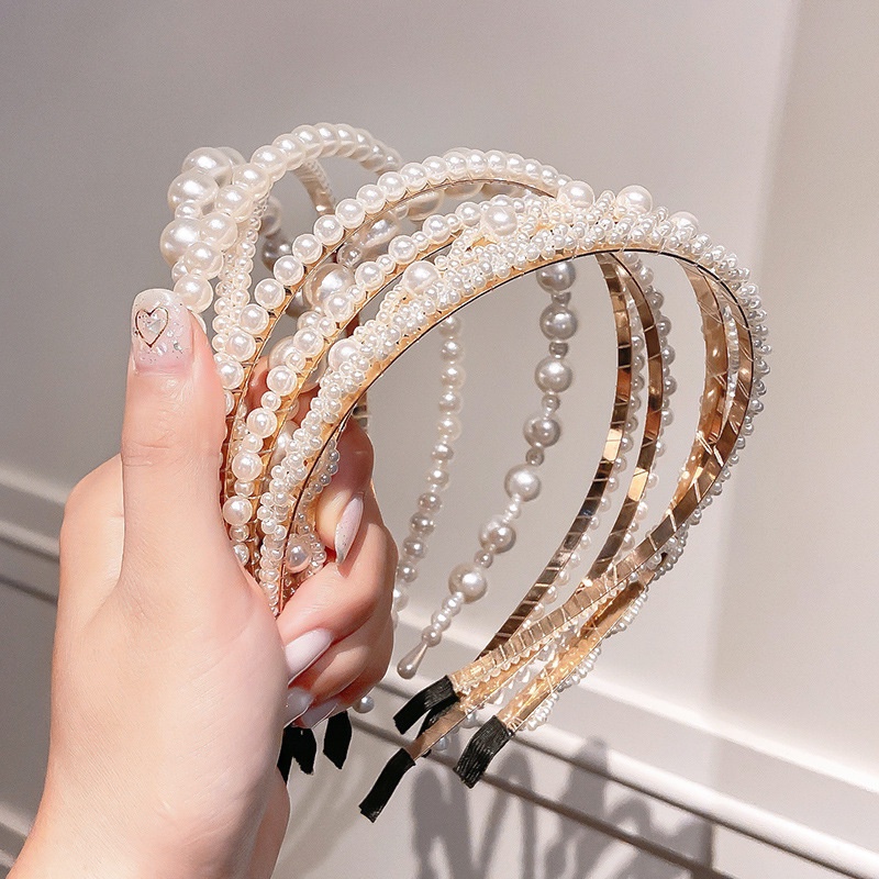 Headband Kristal Mutiara Bentuk Bunga Gaya Korea Untuk Wanita