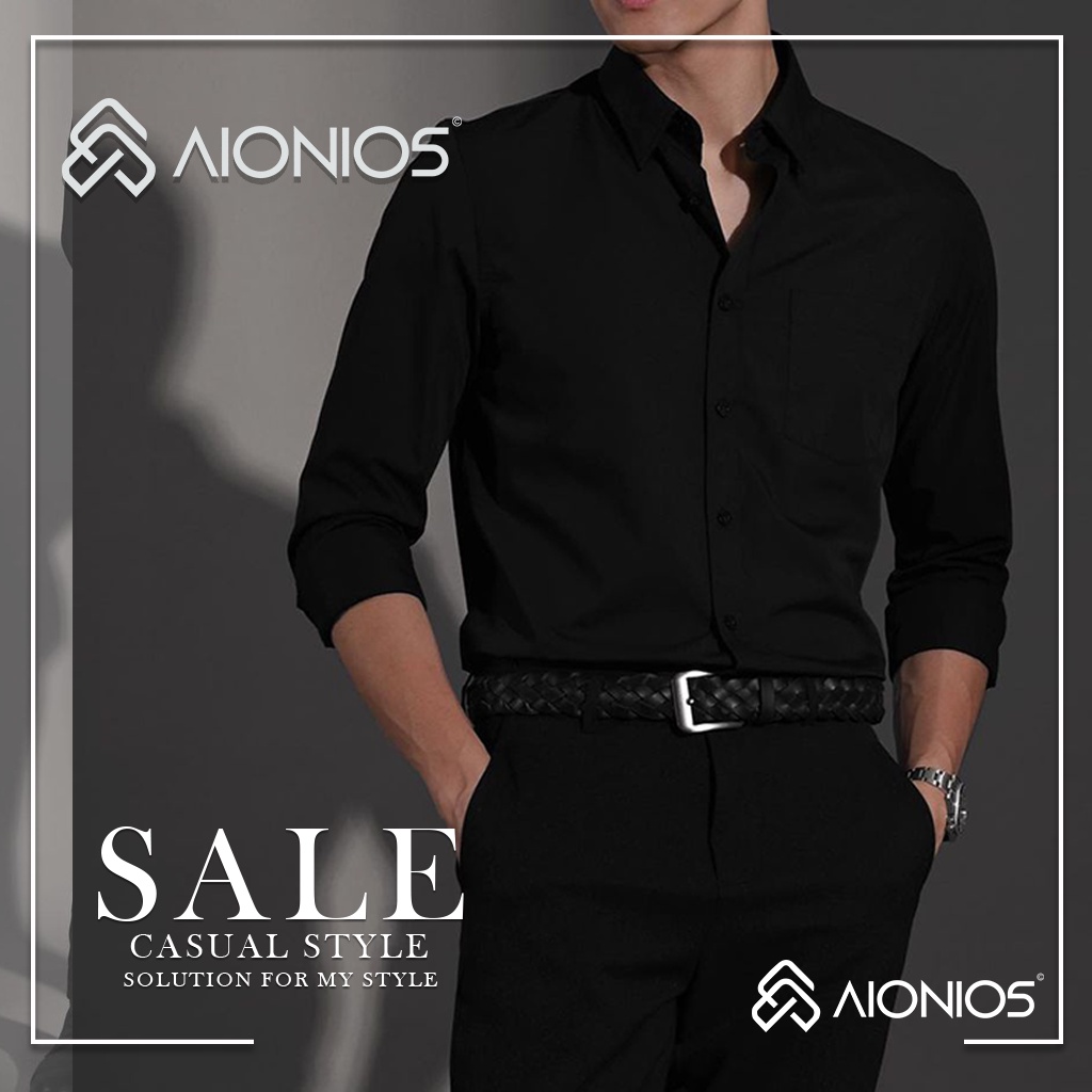 KEMEJA PRIA HITAM SLIMFIT TANGAN PANJANG / KEMEJA POLOS HITAM PRIA