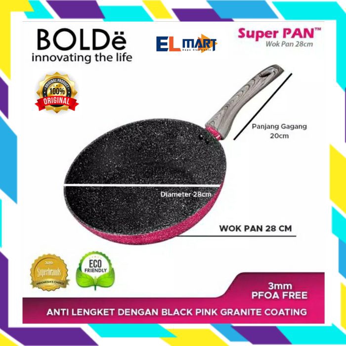 BOLDe Wok pan granite series 28cm blackpink wajan induksi 28 cm Penggorengan anti lengket Original