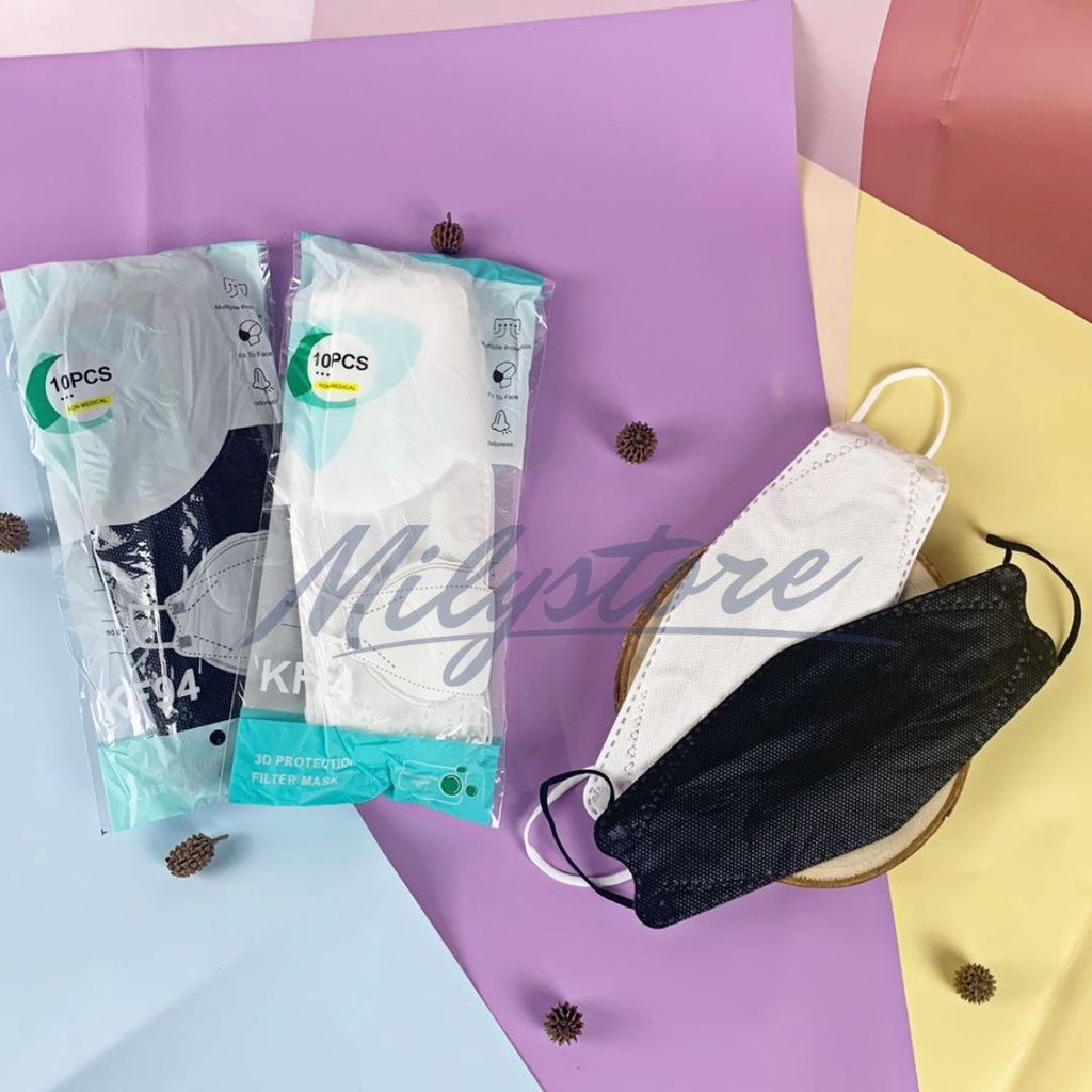 Masker KF94 4ply Warna Hitam Putih Abu Murah Isi 10 Pcs