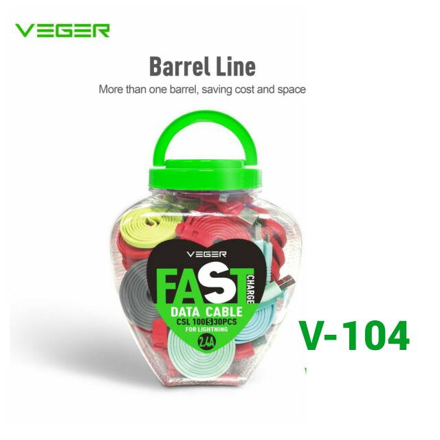 Kabel Data VEGER Type C  V-104 ( 1 toples ) Fast Charging 2.4A Original