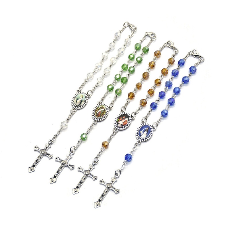 Gelang Rosario Katolik Desain Manik-Manik Salib 4 Warna Untuk Wanita