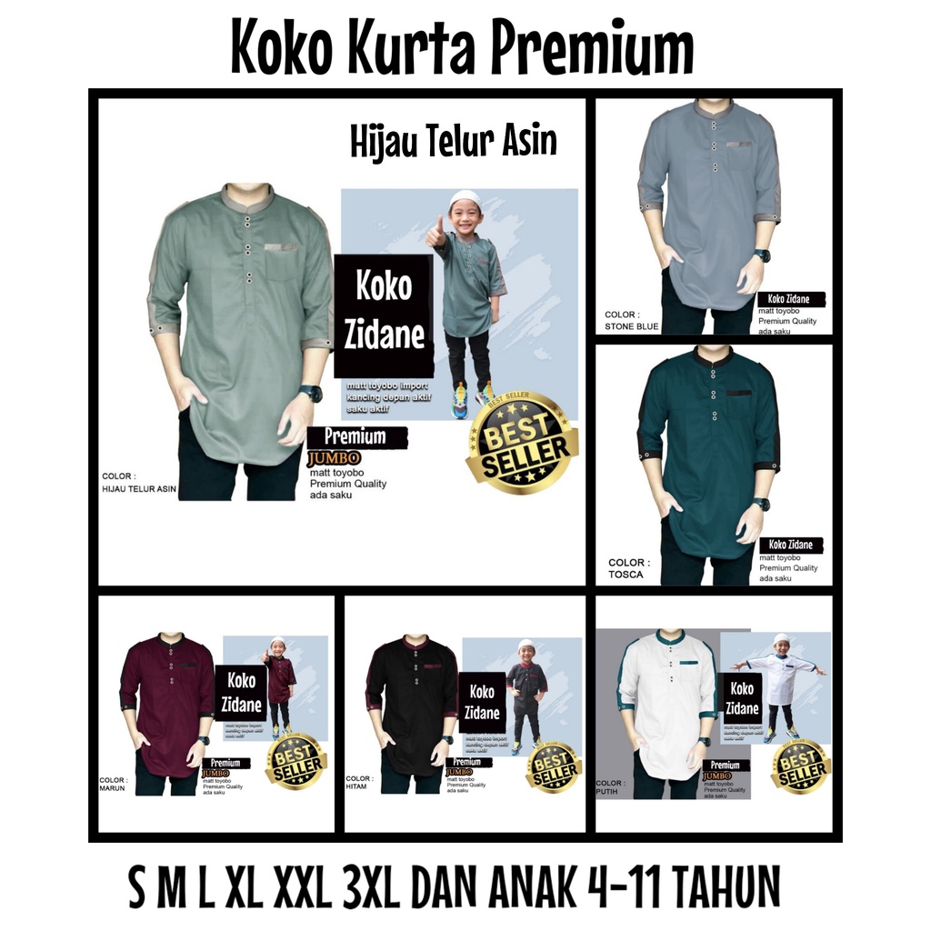 ZIDANE - KOKO KEMEJA BAJU KURTA QURTA S M L XL XXL 3XL JUMBO PRIA LAKI LAKI COWO MUSLIM DEWASA LENGA
