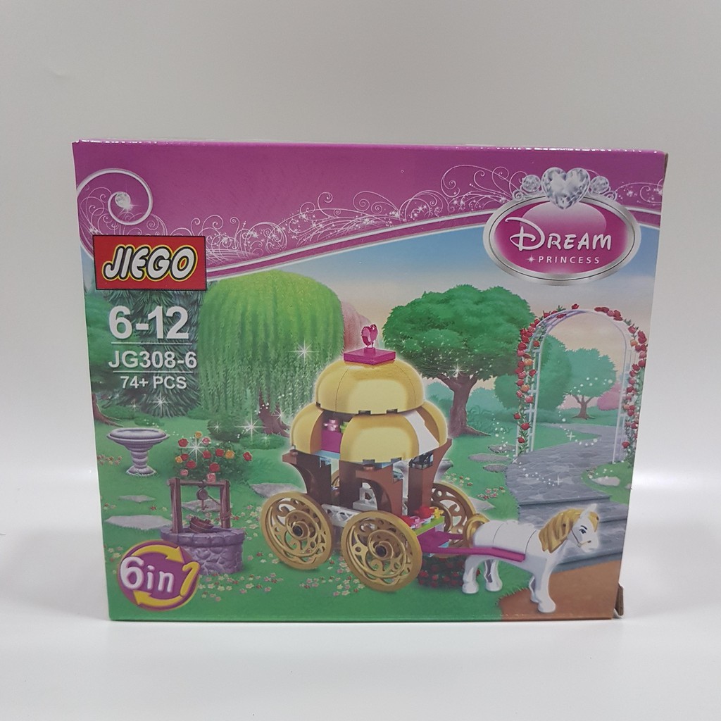 Mainan Rakit Blok Bentuk Kastil Princess Disney Kereta Kuda Jiego 6in1