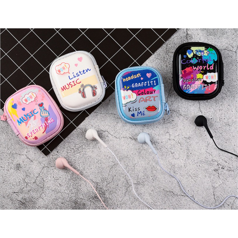 [E-182] Headset Earphone Motif ABSTRAK MUSIC / Wadah Earphone Motif Grafiti Musik Abstrak Coretan