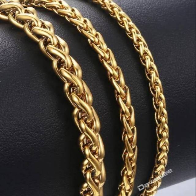 GELANG TITANIUM STAINLESS STEEL PRIA WANITA RANTAI GOLD WARNA EMAS MODEL BULAT TIDAK MUDAH LUNTUR