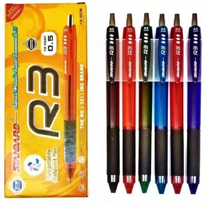 PULPEN / BALLPOINT STANDART R3 CETEK BLACK ( HITAM )GROSIR TERMURAH