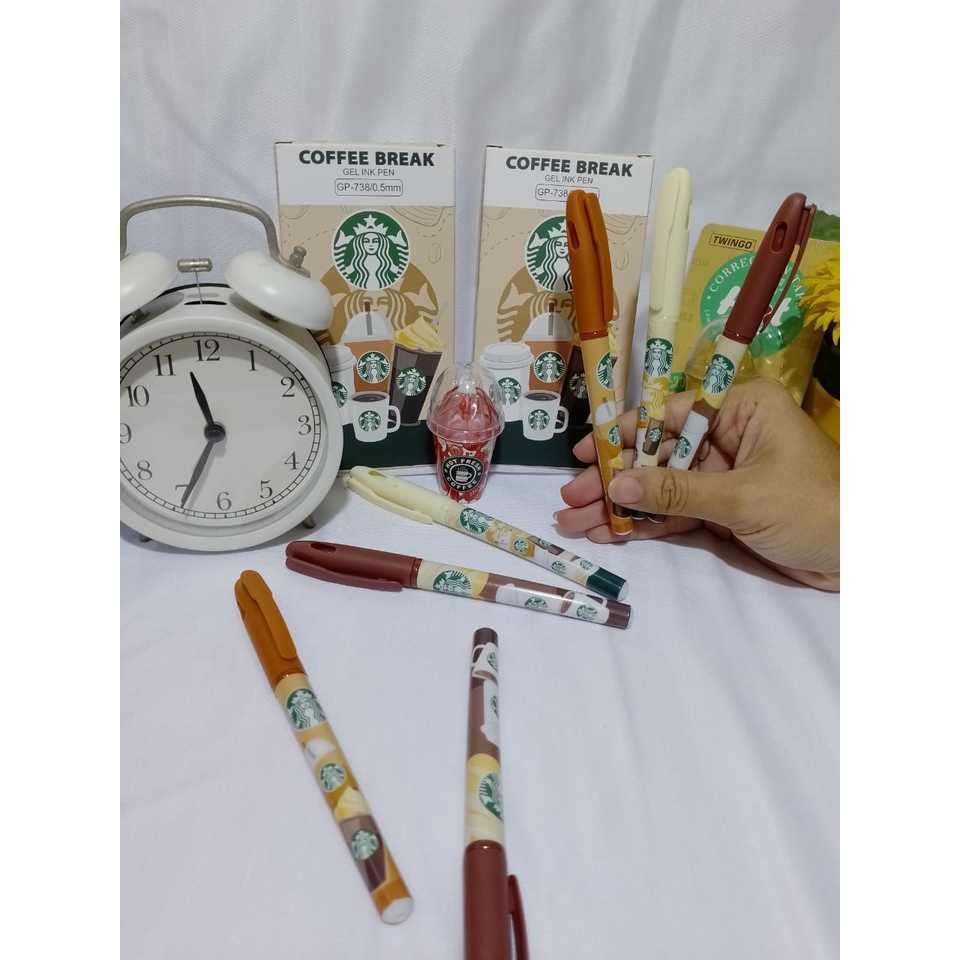 PULPEN GEL STARBUCK LUCU TINTA HITAM READY 2/4/6/12 PCS HARGA TERMURAH PENA GEL MOTIF COFFEE BREAK WARNA COKELAT KETEBALAN 0,5 MM LIMITED EDITION BISA COD