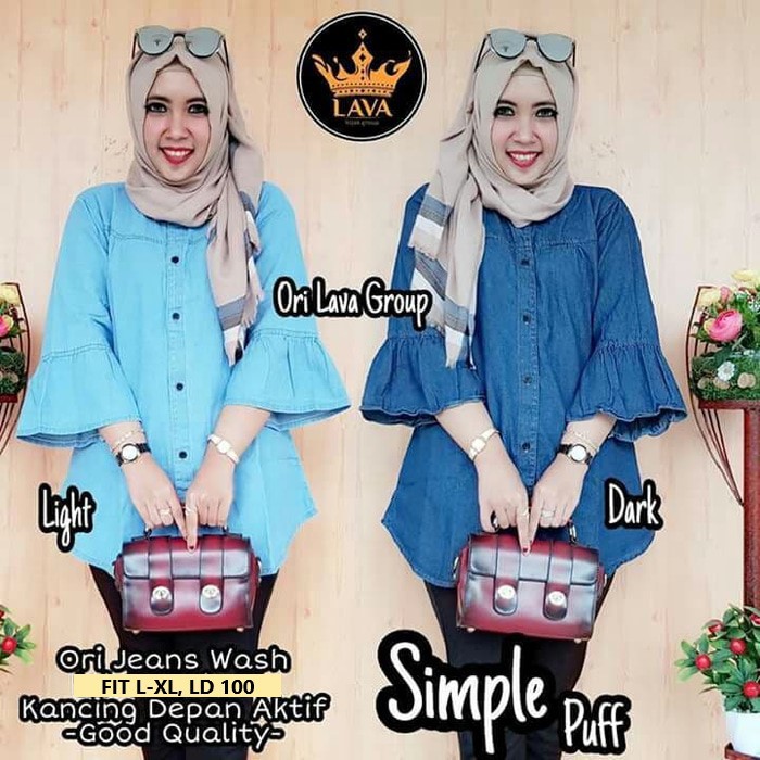 ukky simple puff lava kemeja wanita jeans original kekinian HQ