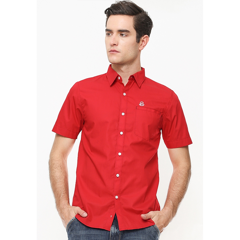 Johnwin - Kemeja Casual - Kemeja Pria - Kemeja Polos - Kemeja Merah - Slim Fit - ASH.670.S880.684.C