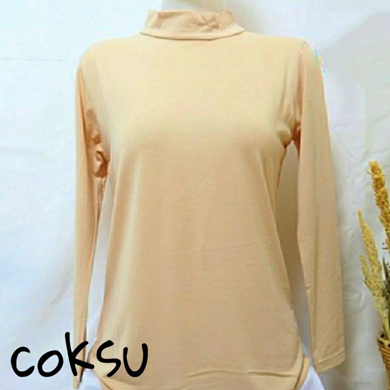 kaos krah tinggi size XXXL JUMBO BIG SIZE wanita/cewek kaos jumbo wanita krah tinggi/turtle neck lengan panjang bahan spandex berkualitas