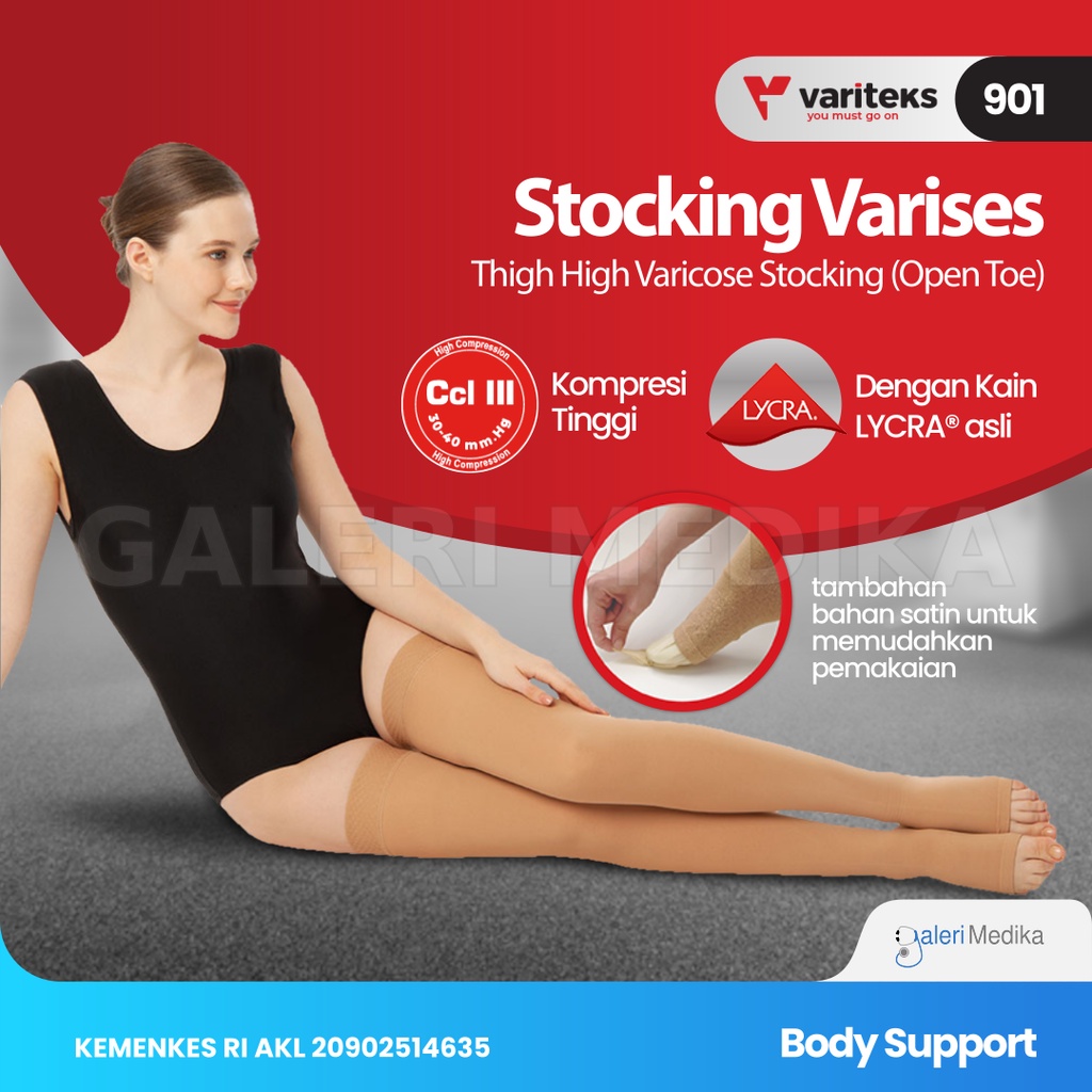 Stocking Varises Variteks 901 Stoking Varises High Compression Thigh High Open Toe - Kompresi Berat 30-40mmHg Kelas 3 / High Compression CCL 3