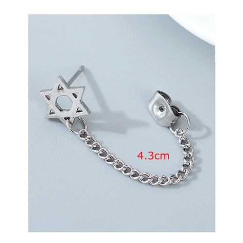 LRC Anting Tusuk Fashion Silver Single Side Hexagonal Star Hollow Chain Alloy Earrings Y64637