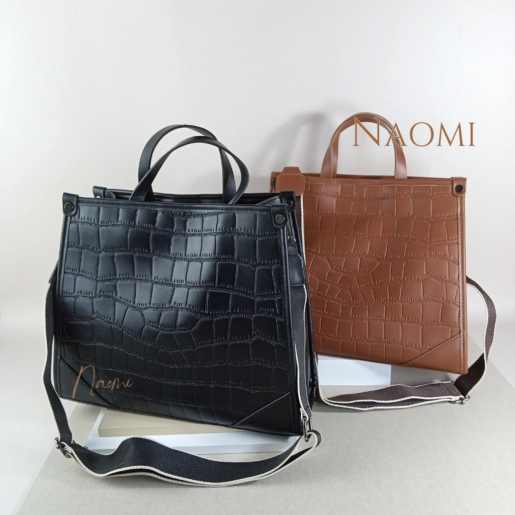 NAOMI - Laurece Hand Bag Motif Croco 4 variasi mix canvas strap- Cross Bag Import - Tas harian - Daily bag - tas formal - Tas Kerja Kulit Sintetis - Fashion Bag Wanita - Tas Traveling - Tas Naomi - Naomi Bag