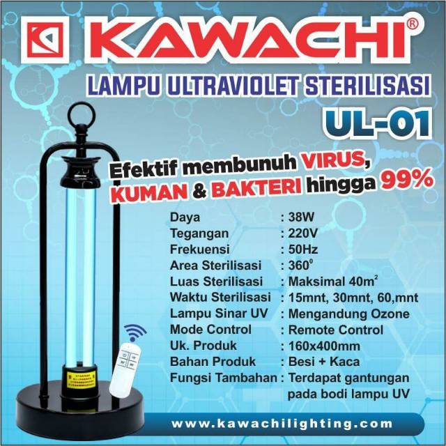 Lampu UV Sterilisasi Kawachi UL-01, 40 m², Kontrol Jarak Jauh