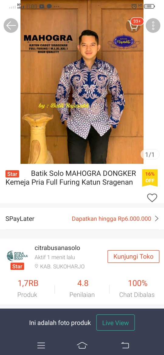 Batik Solo Mahogra Dongker Kemeja Pria Full Furing Katun Sragenan