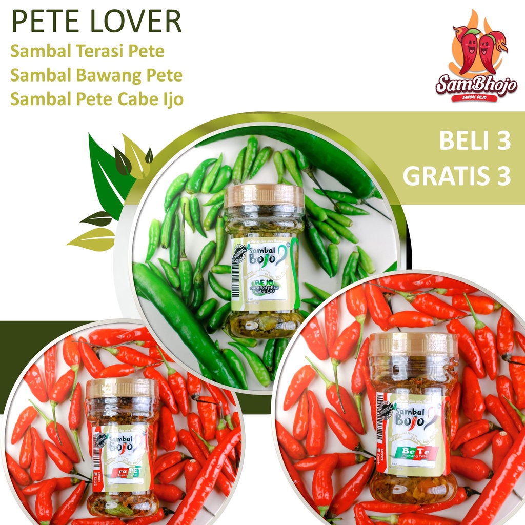 

SamBhojo - Paket Bundle Pete Lover - Sambal Pete (Pete Cabe ijo, Bawang Pete, Terasi Pete) 3 x 120gr