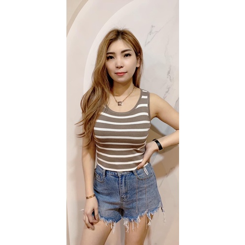 Crop Top Paris- Atasan Rajut Salur - Tanktop Polet - Inner Wanita