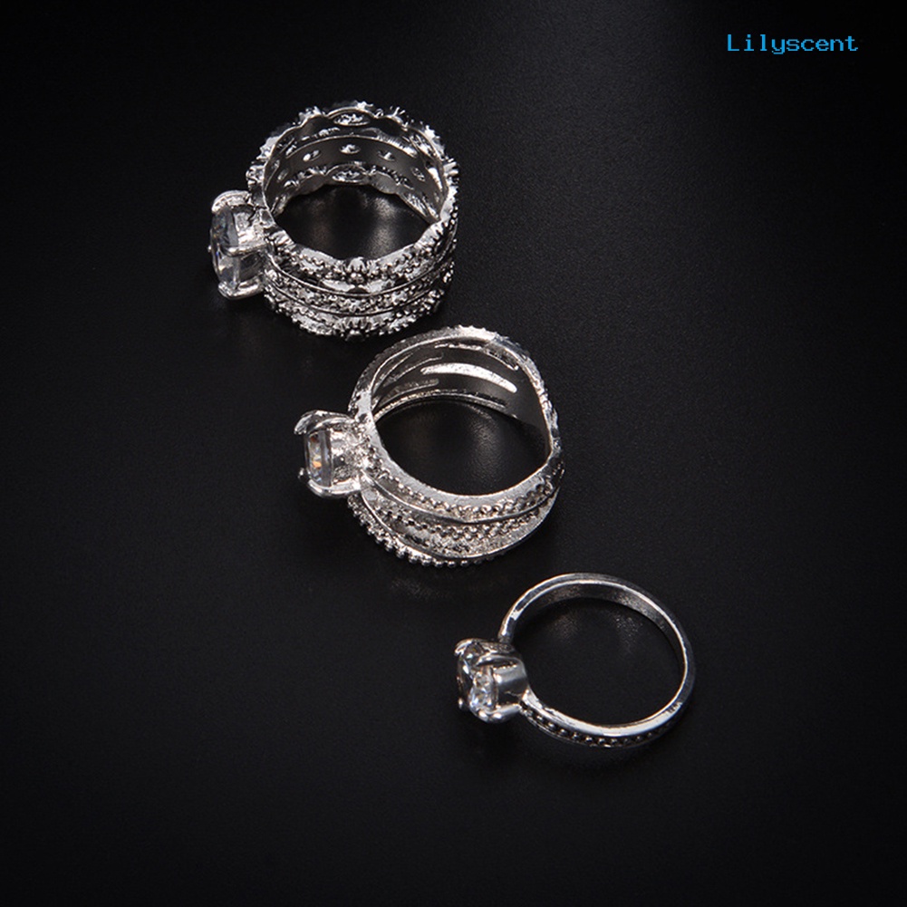 3pcs / Set Cincin Jari Model Hollow Aksen Berlian Imitasi Gaya Vintage Untuk Wanita