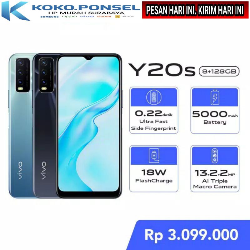 VIVO Y20S 8GB/128GB - 6.51" ULTRA FAST Side Fingerprint | GARANSI RESMI