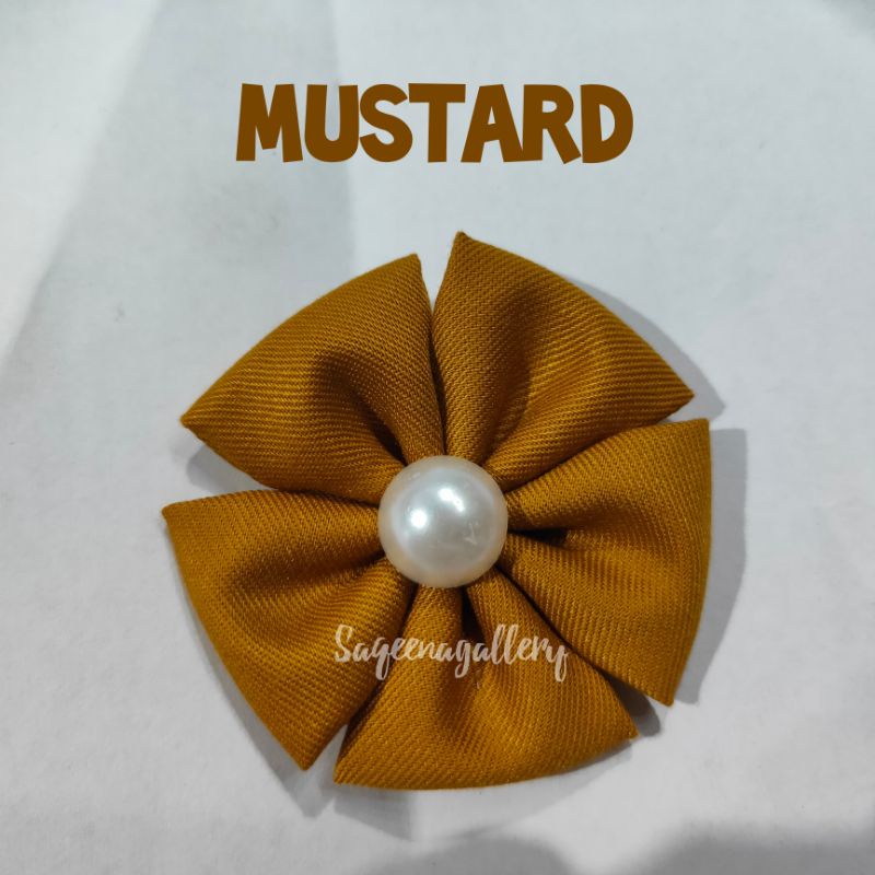 BROS BUNGA MUTIARA BROSS JILBAB MURAH MEWAH BROOCH HIJAB KAIN / SOUVENIR MURAH-Mustard